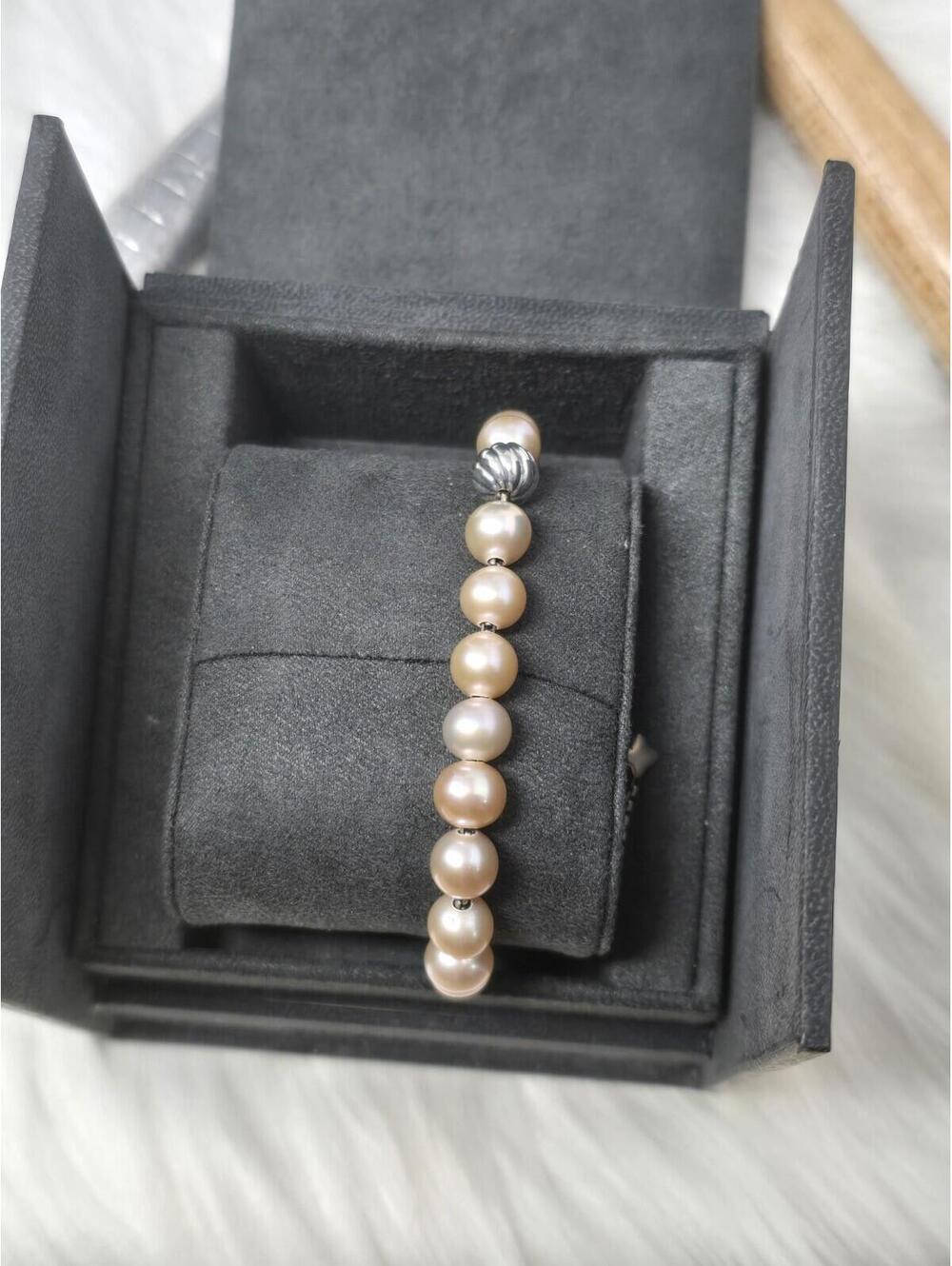 David Yurman Spiritual Beads Pink Pearl Bolo Bracelet 925